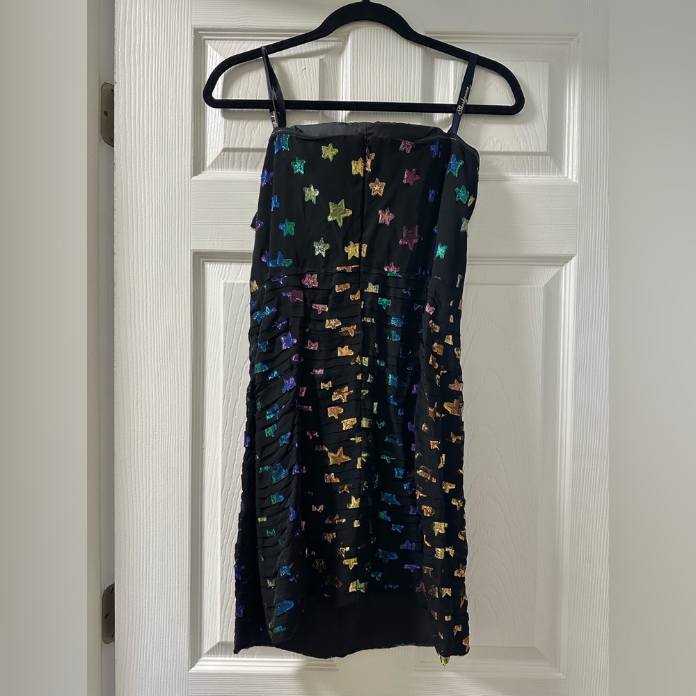 Shoshanna Women Off The Shoulder Nyla Metallic Star Mini Dress Black NWT - Picture 3 of 6